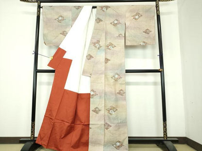 平和屋着物●小千谷紬　松皮菱　辻が花　正絹　逸品　DABH9921ps