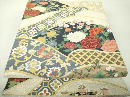 平和屋着物●爪掻き本綴れ　六通柄袋帯　名物裂花文　金銀糸　正絹　逸品　DABH9939ps