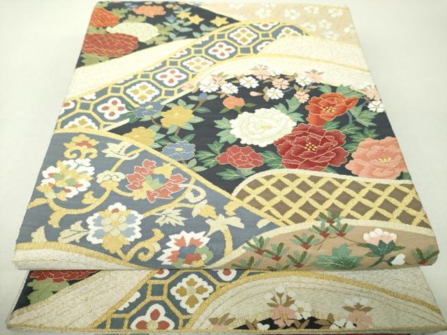 平和屋着物●爪掻き本綴れ　六通柄袋帯　名物裂花文　金銀糸　正絹　逸品　DABH9939ps