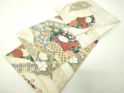 平和屋着物●爪掻き本綴れ　六通柄袋帯　名物裂花文　金銀糸　正絹　逸品　DABH9939ps
