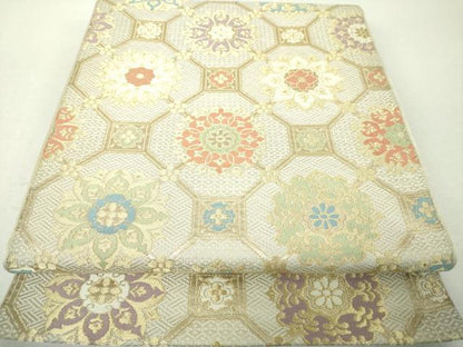 平和屋着物▼六通柄　本袋帯　蜀江花文　金糸　正絹　逸品　DABH9942ps