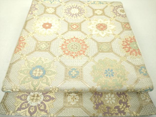 平和屋着物▼六通柄　本袋帯　蜀江花文　金糸　正絹　逸品　DABH9942ps