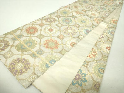 平和屋着物▼六通柄　本袋帯　蜀江花文　金糸　正絹　逸品　DABH9942ps