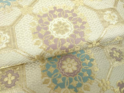 平和屋着物▼六通柄　本袋帯　蜀江花文　金糸　正絹　逸品　DABH9942ps