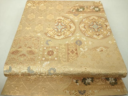 平和屋着物▼六通柄袋帯　道長花鳥文　金糸　鈴乃屋扱い　正絹　逸品　DABH9951ps