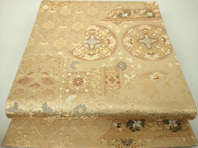 平和屋着物▼六通柄袋帯　道長花鳥文　金糸　鈴乃屋扱い　正絹　逸品　DABH9951ps