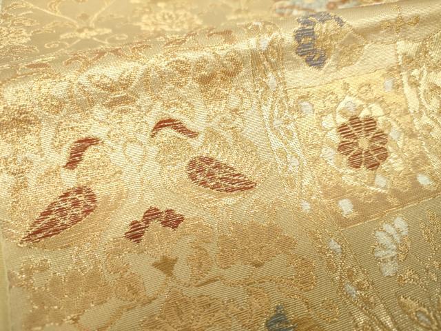 平和屋着物▼六通柄袋帯　道長花鳥文　金糸　鈴乃屋扱い　正絹　逸品　DABH9951ps