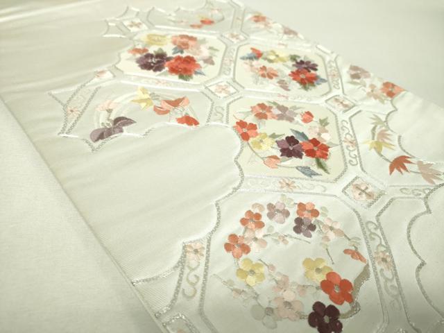平和屋着物▼太鼓柄袋帯　駒刺繍　総刺繍　蜀江花菱文　銀糸　三越扱い　正絹　逸品　DABH9952ps