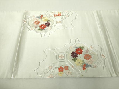 平和屋着物▼太鼓柄袋帯　駒刺繍　総刺繍　蜀江花菱文　銀糸　三越扱い　正絹　逸品　DABH9952ps