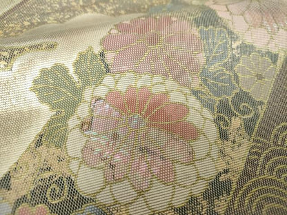 平和屋着物▼螺鈿匠　於利部寿名宝　袋帯　螺鈿箔　宝尽くし花文　金銀彩　引箔　正絹　逸品　DABH9953ps