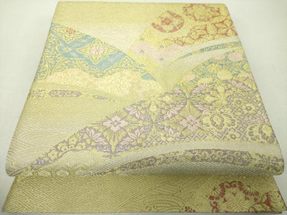 平和屋着物▼六通柄袋帯　花鳥文　さが美扱い　正絹　逸品　DABH9958ps