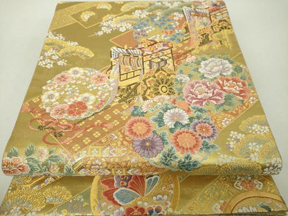 平和屋着物▼六通柄袋帯　唐織　平安絵巻錦織　本泥箔　金糸　正絹　逸品　DABH9962ps