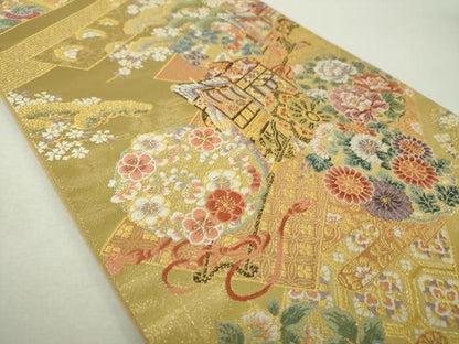 平和屋着物▼六通柄袋帯　唐織　平安絵巻錦織　本泥箔　金糸　正絹　逸品　DABH9962ps