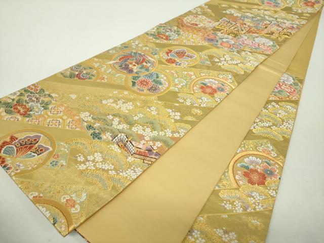 平和屋着物▼六通柄袋帯　唐織　平安絵巻錦織　本泥箔　金糸　正絹　逸品　DABH9962ps