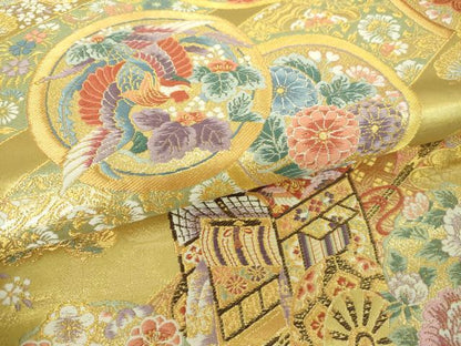 平和屋着物▼六通柄袋帯　唐織　平安絵巻錦織　本泥箔　金糸　正絹　逸品　DABH9962ps