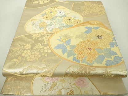 平和屋着物▼六通柄袋帯　貝合わせ花文　金銀糸　正絹　逸品　DABH9963ps