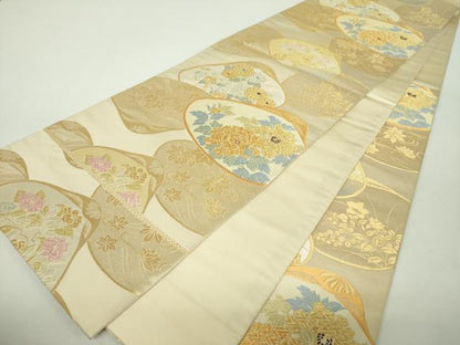 平和屋着物▼六通柄袋帯　貝合わせ花文　金銀糸　正絹　逸品　DABH9963ps
