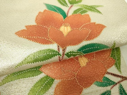 平和屋着物▼中国三大刺繍　相良刺繍　九寸名古屋帯　枝花文　金銀糸　正絹　逸品　DABH9976ps
