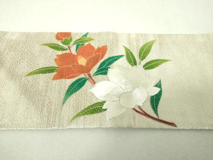 平和屋着物▼中国三大刺繍　相良刺繍　九寸名古屋帯　枝花文　金銀糸　正絹　逸品　DABH9976ps