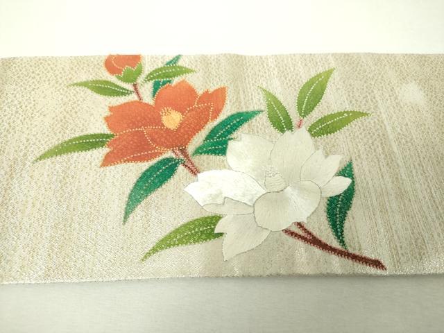 平和屋着物▼中国三大刺繍　相良刺繍　九寸名古屋帯　枝花文　金銀糸　正絹　逸品　DABH9976ps