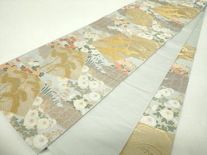 平和屋着物▼六通柄袋帯　色紙重ね飛鶴花文　金銀糸　正絹　逸品　DABH9990ps