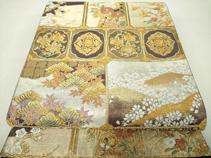 平和屋着物▼六通柄袋帯　寿祥格天文　金銀糸　引箔　正絹　逸品　DABH9991ps
