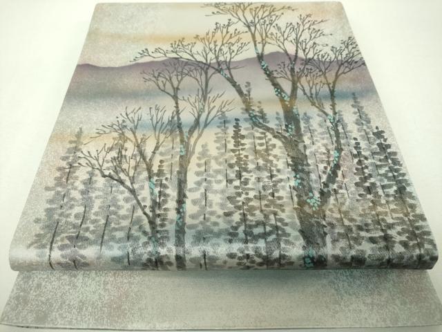 平和屋着物▼太鼓柄袋帯　作家物　手描き　木立　遠山文　金銀彩　引箔　正絹　逸品　未使用　DABH9993ps