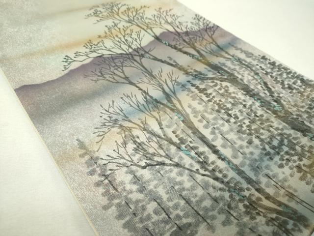平和屋着物▼太鼓柄袋帯　作家物　手描き　木立　遠山文　金銀彩　引箔　正絹　逸品　未使用　DABH9993ps