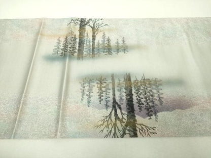 平和屋着物▼太鼓柄袋帯　作家物　手描き　木立　遠山文　金銀彩　引箔　正絹　逸品　未使用　DABH9993ps