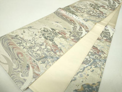 平和屋着物▼六通柄袋帯　群れ鶴　流水梅文　金銀糸　正絹　逸品　DABH9996ps
