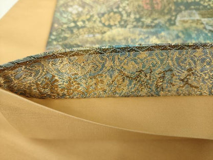 平和屋着物▼六通柄袋帯　道長正倉裂取文　金糸　引箔　正絹　逸品　未使用　DABH9999ps