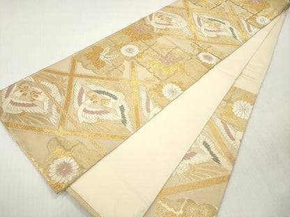 平和屋着物◎六通柄袋帯　唐織　菱向かい鳥花文　金銀糸　正絹　逸品　DABI0126xg