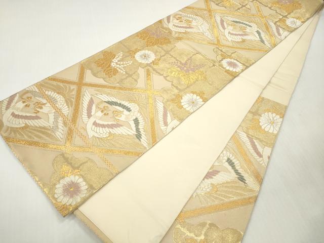 平和屋着物◎六通柄袋帯　唐織　菱向かい鳥花文　金銀糸　正絹　逸品　DABI0126xg
