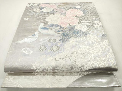 平和屋着物◎六通柄袋帯　唐織　花鳥文　プラチナ箔二重織　正絹　逸品　DABI0130xg