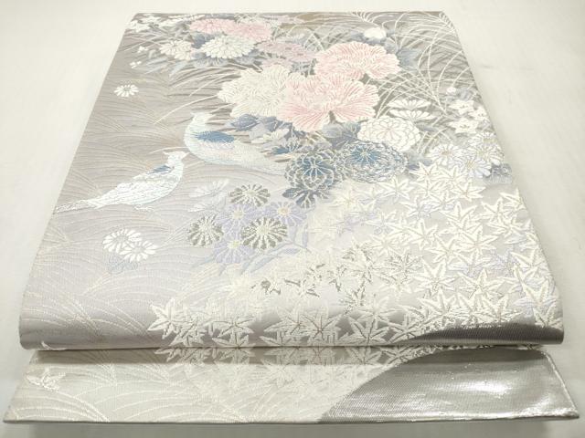 平和屋着物◎六通柄袋帯　唐織　花鳥文　プラチナ箔二重織　正絹　逸品　DABI0130xg