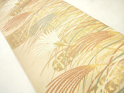 平和屋着物◎六通柄袋帯　唐織　芒　ススキ　金糸　正絹　逸品　DABI0132xg