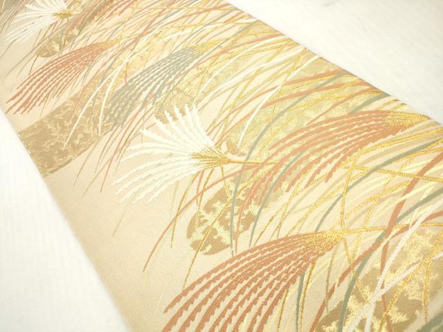 平和屋着物◎六通柄袋帯　唐織　芒　ススキ　金糸　正絹　逸品　DABI0132xg