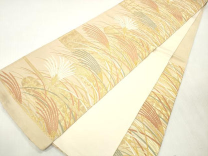 平和屋着物◎六通柄袋帯　唐織　芒　ススキ　金糸　正絹　逸品　DABI0132xg