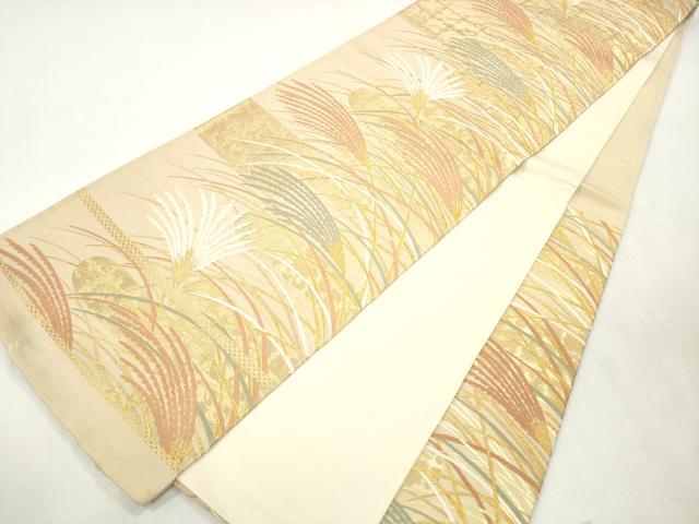平和屋着物◎六通柄袋帯　唐織　芒　ススキ　金糸　正絹　逸品　DABI0132xg