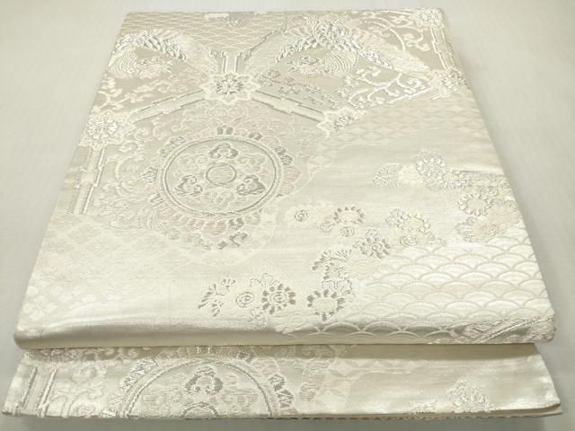 平和屋着物◎六通柄袋帯　唐織　道長吉祥鳳凰花文　銀糸　正絹　逸品　DABI0133xg