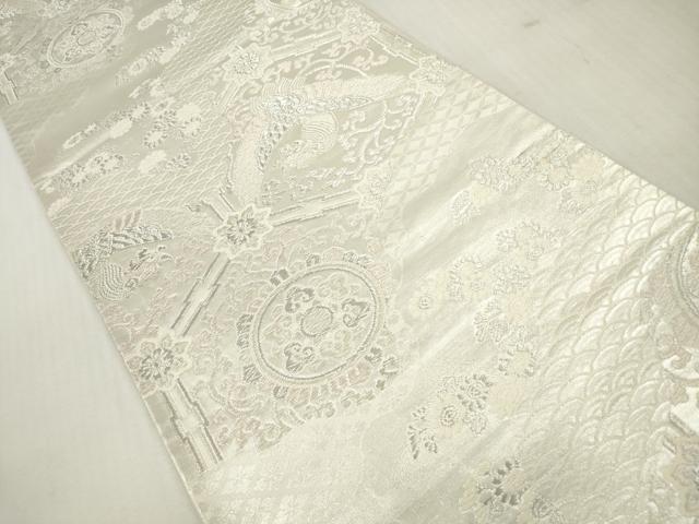 平和屋着物◎六通柄袋帯　唐織　道長吉祥鳳凰花文　銀糸　正絹　逸品　DABI0133xg