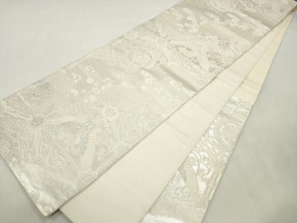 平和屋着物◎六通柄袋帯　唐織　道長吉祥鳳凰花文　銀糸　正絹　逸品　DABI0133xg