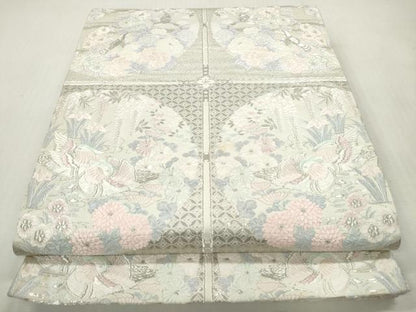 平和屋着物◎六通柄袋帯　唐織　格天瑞祥鴛鴦文　プラチナ箔　正絹　逸品　DABI0141xg