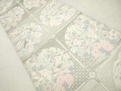 平和屋着物◎六通柄袋帯　唐織　格天瑞祥鴛鴦文　プラチナ箔　正絹　逸品　DABI0141xg