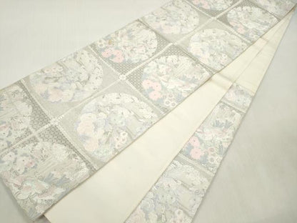 平和屋着物◎六通柄袋帯　唐織　格天瑞祥鴛鴦文　プラチナ箔　正絹　逸品　DABI0141xg