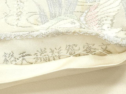 平和屋着物◎六通柄袋帯　唐織　格天瑞祥鴛鴦文　プラチナ箔　正絹　逸品　DABI0141xg