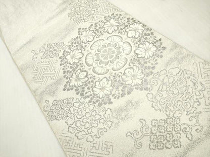 平和屋着物◎綴れ　太鼓柄袋帯　唐織　桃山藤華文　プラチナ　正絹　逸品　DABI0142xg