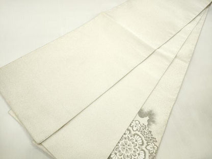 平和屋着物◎綴れ　太鼓柄袋帯　唐織　桃山藤華文　プラチナ　正絹　逸品　DABI0142xg