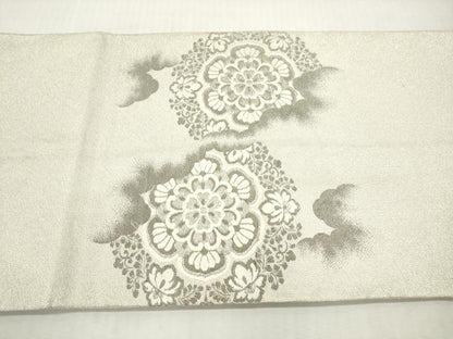 平和屋着物◎綴れ　太鼓柄袋帯　唐織　桃山藤華文　プラチナ　正絹　逸品　DABI0142xg