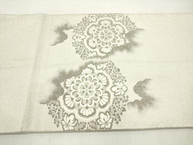 平和屋着物◎綴れ　太鼓柄袋帯　唐織　桃山藤華文　プラチナ　正絹　逸品　DABI0142xg